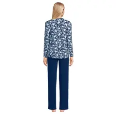 Lands' End Women's Cozy 2 Piece Pajama Set - Long Sleeve Top and Pants