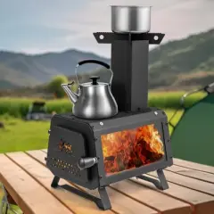 Costway Portable Wood Burning Stove Wood Camping Stove Heater with 2 Cooking Positions Patented