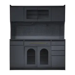 63" Kitchen Pantry Cabinet with Hutch and Power Outlet, MDF Buffet Sideboard with Drawers and Adjustable Shelves for Dining Room - Cuddlewood