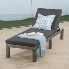 Chaise Lounge with Cushioned Seat and Adjustable Backrest, Rattan Chaise Lounge Chair for Patio or Poolside-Maison Boucle