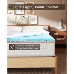 Dyonery 3/4 Inch Memory Foam Mattress Topper , 2 Inch Cooling 5-Zone Gel Memory Foam Plus 1 Inch Down Alternative Pillow Top Mattress Topper
