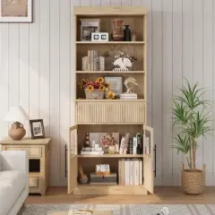 70" Kitchen Pantry Cabinet, Tall Storage Cabinets with Drawer & 2 Glass Doors and 3 Shelves, Floor Cabinet for Kitchen