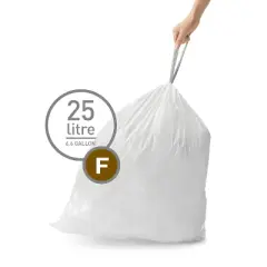 simplehuman 25L Code F Custom Fit Kitchen Trash Bag Liners 3 Quick-Dispense Packs - 60ct: Tall Kitchen, Drawstring, White