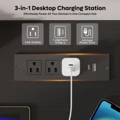 Bestier 59'' Office Desk with Charging Station & Keyboard Tray, Computer Desk with Drawers, Modern Executive Desk for Home office