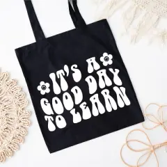 City Creek Prints Good Day To Learn Flowers Canvas Tote Bag - 15x16 - Black