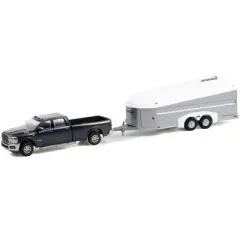 2021 Ram 3500 Laramie Crew Cab Truck Maximum Steel Blue Met. w/Aerovault MKII Trailer 1/64 Diecast Model Car by Greenlight