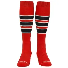PEAR SOX Striped OTC Baseball, Softball, Football Socks - Red, White, Black (C)