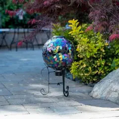 11" Solar Mosaic Iron/Glass Gazing Globe with Stand Purple - Alpine Corporation