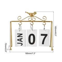 Unique Bargains Desktop Decoration Turn Page Flip Vintage Wood Perpetual Calendar Golden