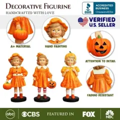 Inviting Pumpkin Girl Trio Set of Figurines, 6" Victorian Autumn Fall and Halloween Table Decoration| OrnamentallyYou