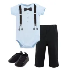 Little Treasure Baby Boy Cotton Bodysuit, Pant and Shoe 3pc Set, Ladies Man Short-Sleeve