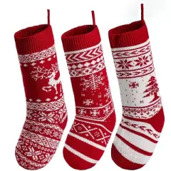 Joyfy 3 Pcs Knit Christmas Stockings, 18" Large Rustic Stocking for Christmas Decorations Holiday Tree Decor