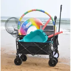 RISOKEYS Foldable Wagon Cart,with - Heavy-Duty Steel Frame & 600D Polyester,Folding Design for Beach, Camping,Groceries