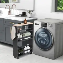 Costway 4-Tier Slim Kitchen Storage Cart Narrow Slide Out Trolley Adjustable Shelf White\Grey