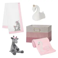 Lambs & Ivy Pink/White 5-Piece Luxury Infant / Newborn / Baby Gift Basket