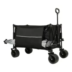 DSVIMOY Collapsible Foldable Extended Wagon, Folding Garden Cart with Drink Holders and Side Pocket, Black, 37.4"*23.03"*38.98