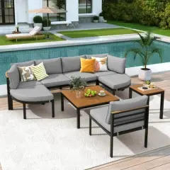 FIONECA Modern Outdoor Sectional Sofa Set with Cushions &uml;C Patio Conversation Seating Group for Backyard, Garden, Gray