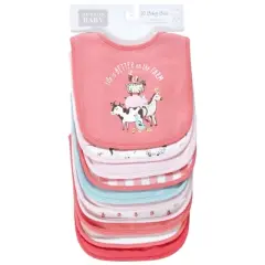 Hudson Baby Infant Girl Cotton Bibs, Girl Farm Animals, One Size