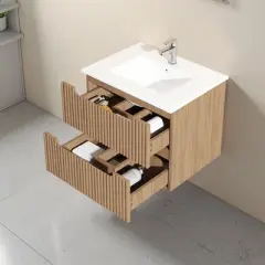 Lirago 24" Wall Mount Bathroom Vanity Cabinet Floating with Soft Close Drawers Walnut Grain Laminate Modern Storage for Bathroom Sink not included