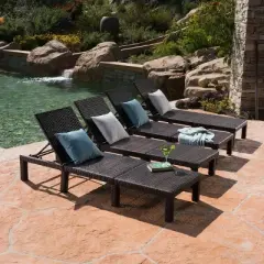 Jamaica 4Pk Wicker Chaise Lounge - Brown - Christopher Knight Home: Weather-Resistant, Iron Frame, Adjustable Backrest