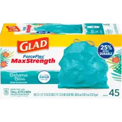 Glad ForceFlex MaxStrength Bahama Bliss Drawstring Trash Bags - Febreze Freshness - 13gal - 45ct