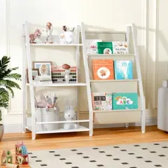 AZL1 Life Concept Kids Bookshelf Book Shelf Sling Bookcase Side Pocket Baby Toy Organizer Nursery Playroom Toddler Childrens, White, 32.7"*11.8"*28.9"