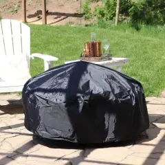 Sunnydaze Outdoor Heavy-Duty Weather-Resistant Vinyl PVC Round Fire Pit Cover with Drawstring Closure - Black