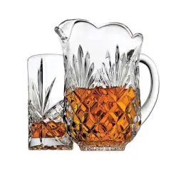 Godinger Silver 5pc Dublin Crystal Pitcher and Highball Set: Hand Wash, Clear Crystal, Service for 4, Hot/Cold Beverages