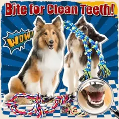 Itopfox Heavy Duty Dog Toy for Aggressive Chewers &ndash; Tough Chew Toys for Large Dogs, Ideal for Tug-of-War & Teeth Cleaning, with 3 Rope Toys