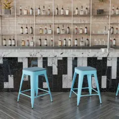 Flash Furniture Cierra Set of 4 Commercial Grade 24" High Backless Metal Indoor Counter Height Stools with All-Weather Poly Resin Seats