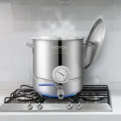 VEVOR Stainless Steel Kettle, 5 GALLON Brewing Pot, Tri Ply Bottom for Beer, Brew Kettle Pot, Home Brewing Supplies Includes Lid, Handle,Thermometer