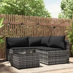 vidaXL 4 Piece Patio Lounge Set - Elegant Gray Poly Rattan with Cushions, Weather-Resistant, Sturdy Steel Frames, Tempered Glass Table, Modular Design