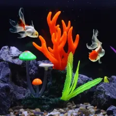 Unique Bargains Soft Silicone Glowing Aquarium Mushroom Coral Multicolor 3.54"x7.28" 1 Pc