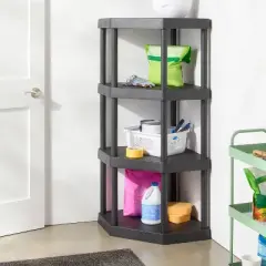 4 Tier Plastic Corner Shelf Unit Black - Brightroom&trade;