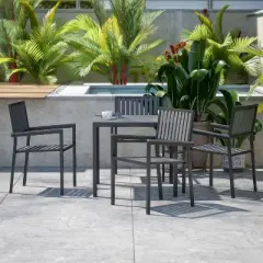 Flash Furniture Harris 5 Piece Commercial Indoor/Outdoor Table and Chairs with Black Poly Resin Slatted Backs and Seats