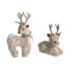 Transpac Thread Deer Gold Ribbon Set of 2 Decorative Animal Figurines for Christmas Tabletop Indoor Decor Gifts