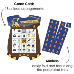 Big Dot of Happiness Construction Truck - Picture Bingo Cards and Markers - Baby Shower Shaped Bingo Game - Set of 18