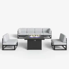 LayinSun 7-Piece Large Outdoor Modular L-Shaped Sectional Set with Propane Fire Pit Table