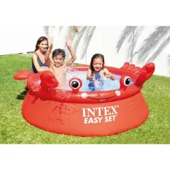 Intex 26100EH Happy Crab Easy Set 6ft x 20in Round Inflatable Ring Backyard Kids Toddler Kiddie Swimming Wading Pool, Red