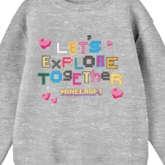 Minecraft Franchise "Let's Explore Together" Youth Heather Gray Crew Neck Sweatshirt