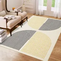 Modern Geometric Rug Soft Washable Non-Slip Low Pile Carpet Indoor for Living Room Dining Room Bedroom