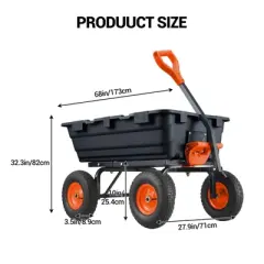 800LB Heavy Duty Garden Utility Poly Dump Cart Quick-Release Lever & All-Terrain Flat-Free Tires for Yard Farm Ranch ATV/UTV