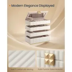 SONGMICS HOME ANAH Collection - Stackable Jewelry Box with Mirror, 4-Tier Jewelry Storage Organizer, PU Surface with Stitching