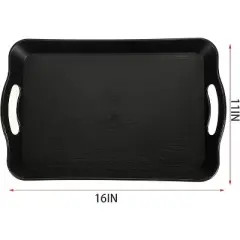 ATTOP 3 Pack Black Serving Trays with Handles,16 x 11IN Rectangular Non Skid Multi-Purpose Plastic OttomanTray for Restaurant, Parties,Table, Kitchen