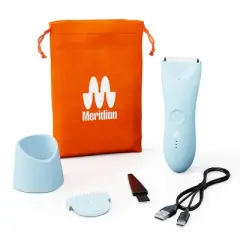 Meridian Trimmer Plus with Charging Dock, Pubic & Body Hair Trimmer Men Women,Below-the-Belt Groomer,Ball Trimmer,Bikini Trimmer,BonusPouch - Sky