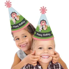 Big Dot of Happiness Girl Farm Animals - Cone Happy Birthday Party Hats for Kids and Adults - Set of 8 (Standard Size)
