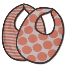 Bacati - Ikat Coral/Gray Dots/Stripes Muslin 4 pc set of Bibs & Burp Cloths Set