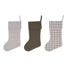 Transpac Fabric Neutral Ticking Stripe Stocking Set of 3 Christmas Home Decorations Holiday Stockings Polyester