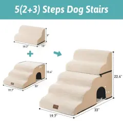 Wide Dog Stairs with Tunnel / 5-Step Foam Pet Ramp