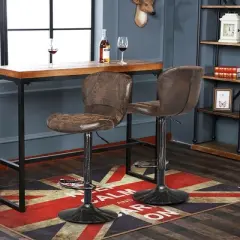 Costway Set of 4 Adjustable Retro Swivel Bar Stools W/ Backrest & Footrest Brown